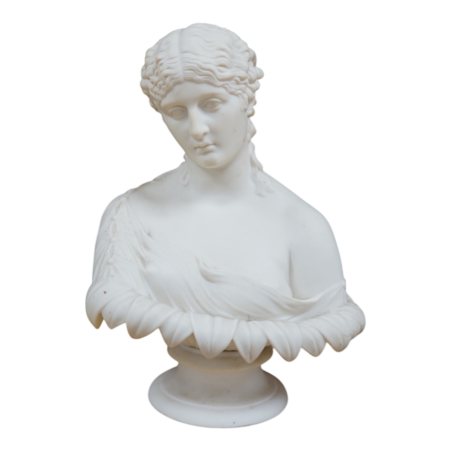 A Parianware bust of Clytie, 28cm high. Condition - good